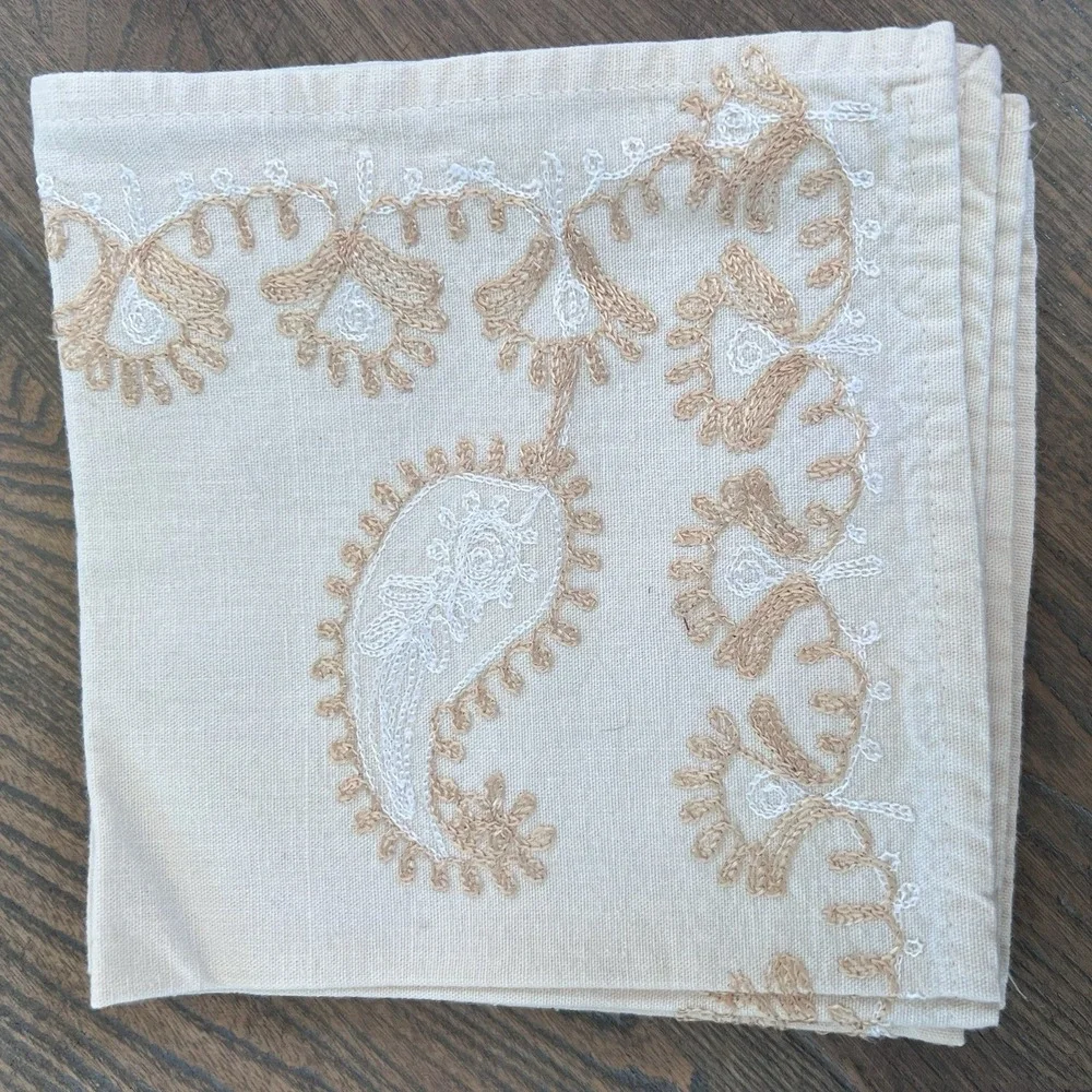 Vintage Aghabani Embroidered Orientalist Cotton Silk Tablecloth/11 Napkins 92x60
